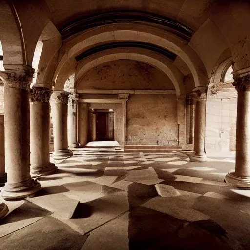 Image similar to Beautiful Promotional Photograph of the inside of an ancient Roman McDonalds, wideshot,longshot,fullshot.