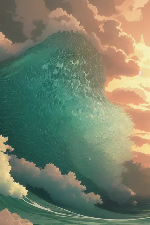 Image similar to detailed 3d render of a wave rising up to meet the stars, highly detailed, digital painting, concept art, smooth, sharp focus, illustration, art by studio ghibli and william adolphe bouguereau and raphael and artgerm and beeple