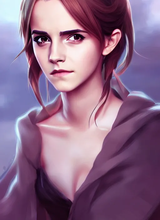 Image similar to Emma watson as an anime character digital illustration portrait design by Ross Tran, artgerm detailed, soft lighting