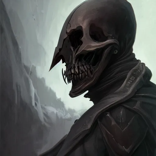 Prompt: dark fantasy character portrait of Reaper from Overwatch, wearing skull mask, dystopian mood, intricate, wild, highly detailed, digital painting, artstation, upper body, concept art, smooth, sharp focus, illustration, art by artgerm and greg rutkowski and alphonse mucha