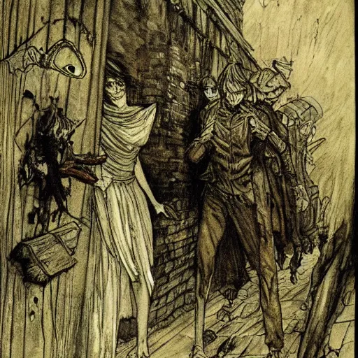 Prompt: night of the walking dead by arthur rackham