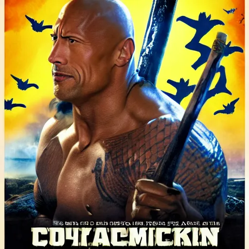 Image similar to movie poster of dwayne johnson with a baseball bat fighting king ghidorah outside a space station