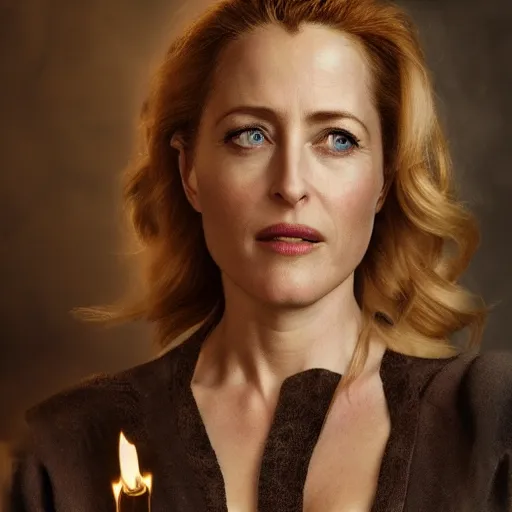 Prompt: Gillian Anderson as a lighting powered war mage, realistic, detailed, 4k