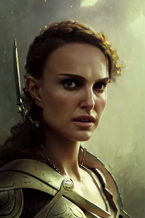 Image similar to natalie portman, legendary warrior, heroic, lord of the rings, tattoos, decorative ornaments, battle armor, by carl spitzweg, ismail inceoglu, vdragan bibin, hans thoma, greg rutkowski, alexandros pyromallis, perfect face, fine details, realistic shading photorealism