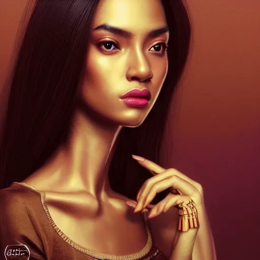 Image similar to ( ( ( portrait of tech goddess ) ) ), zoom, rule of thirds, atmosphere, intricate, regal, latinas, ( brown skin ), symmetrical!!, loreal, maybelline, sephora, loreal, artstation, art by artgerm and gonzalo ordonez arias, moody, concept art, filmic, vsco