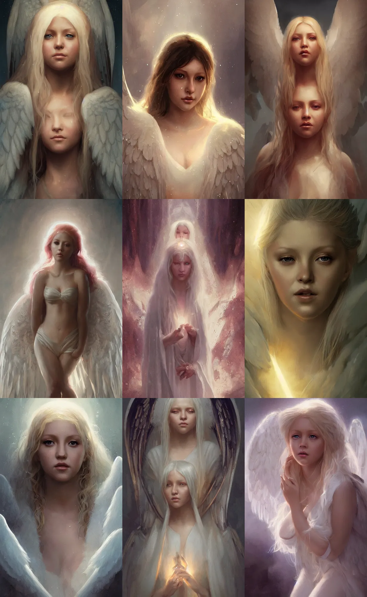 Prompt: young christina aguilera as an angel, concept art, detailed face, fantasy, highly detailed, cinematic lighting, digital art painting by greg rutkowski
