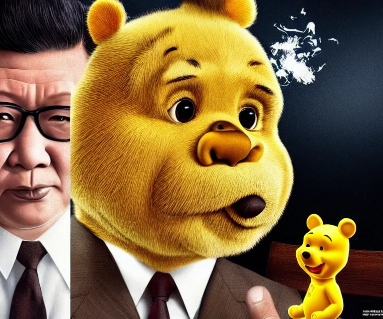 Image similar to hyperrealism the hangover movie still photography of real detailed high xi jinping with detailed face with high winnie the pooh marijuana dmt lsd ecstacy cocaine hyperrealism photography by araki nobuyoshi, wlop, pixar