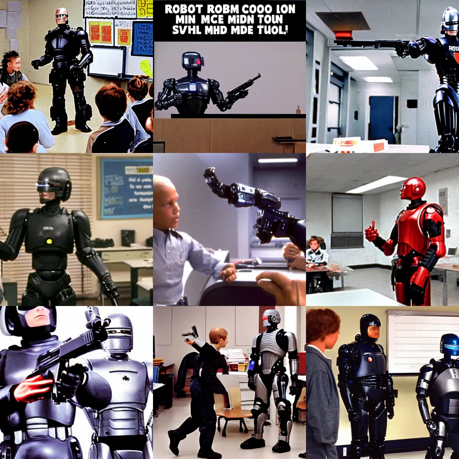 Prompt: robocop giving a class about gun violence in middle school