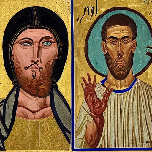 Image similar to A 11th century Italo-Byzantine painting of Jerma985, portrait of Jerma985, grainy, realistic, very realistic, hyperrealistic, highly detailed, very detailed, extremely detailed, very neat, very epic, very cool, detailed, trending on artstation