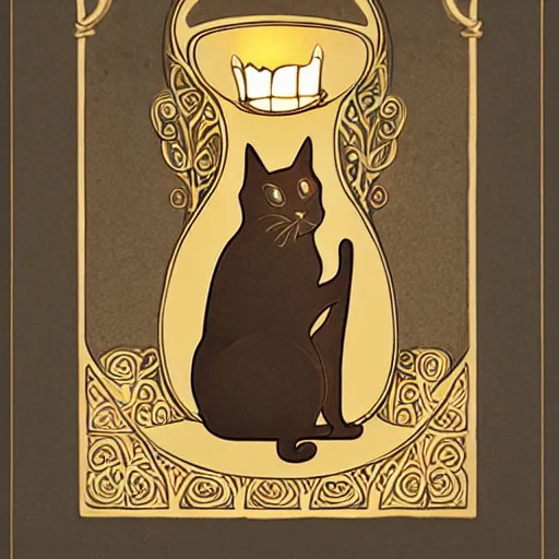 Prompt: art nouveau cat lighting a candle