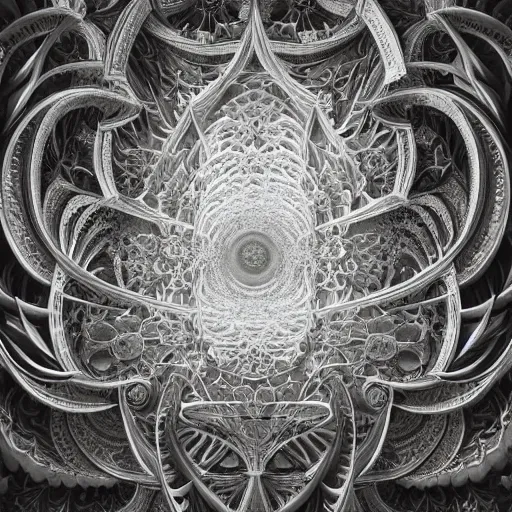 Image similar to a beautiful 3 d painting of a sprawling intricate mandelbrot fractal populated by julia fractals by android jones, carved soap, white color scheme, volumetric lighting, dynamic lighting, dramatic lighting, high contrast, carved marble, opalescent, sacred geometry, religious, angelic, catholicpunk, stark, trending on artstation