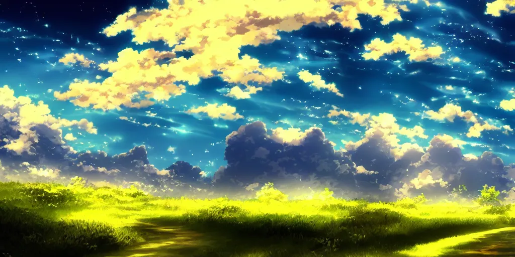 Prompt: beautiful hd anime landscape, nigth, wallpaper, blue sky