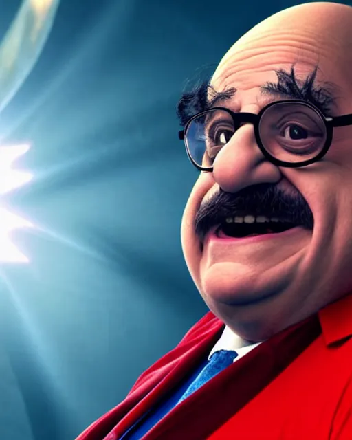 Image similar to Danny DeVito as Dr. Robotnik, cinematic, Dr. Eggman studio light, 8K