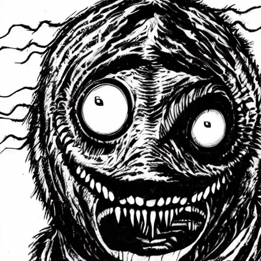 Prompt: the monster from the thing (1982). in the style of junji ito