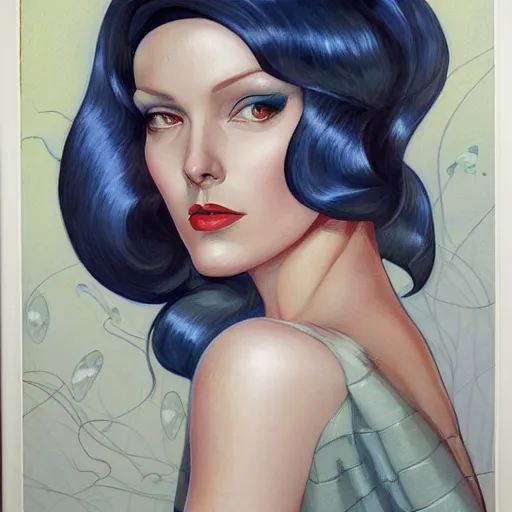 Image similar to a streamline moderne portrait in the style of anna dittmann and donato giancola and charles dulac.