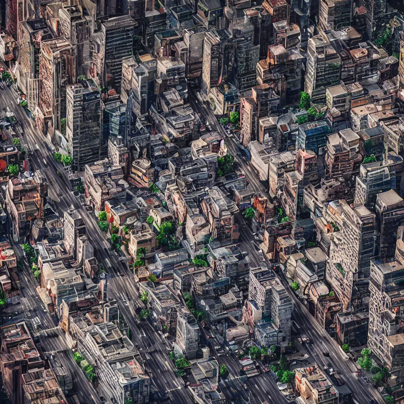 Image similar to tilt - shift photography of a busy street in a futuristic city on venus