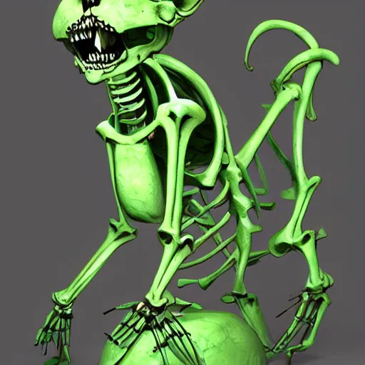 Image similar to cat skeleton with green slime skin, fantasy, trending on artstation