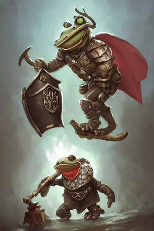 Image similar to cute anthropomorphic frog knight wearing a cape and a Viking helmet and holding lantern, tiny, small, miniature frog, baby animal, short, pale blue armor, cute and adorable, pretty, beautiful, DnD character art portrait, matte fantasy painting, cgsociety Artstation, by Jason Felix by Steve Argyle by Tyler Jacobson by Peter Mohrbacher, cinematic lighting