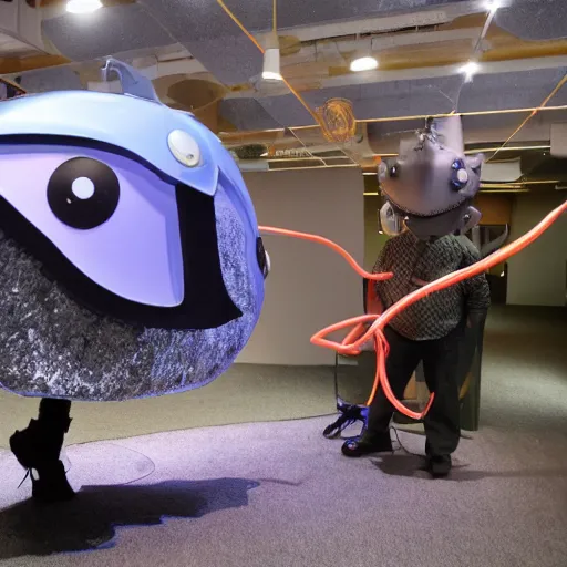 Prompt: giant robot anglerfish with a human puppet as a lure