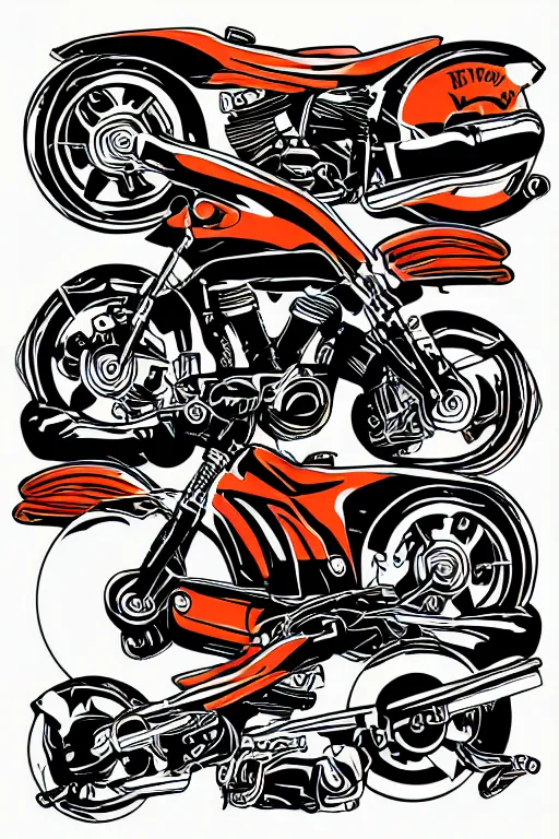 Image similar to Harley Davidson motorbike , sticker, colorful, illustration, highly detailed, simple, smooth and clean vector curves, no jagged lines, vector art, smooth