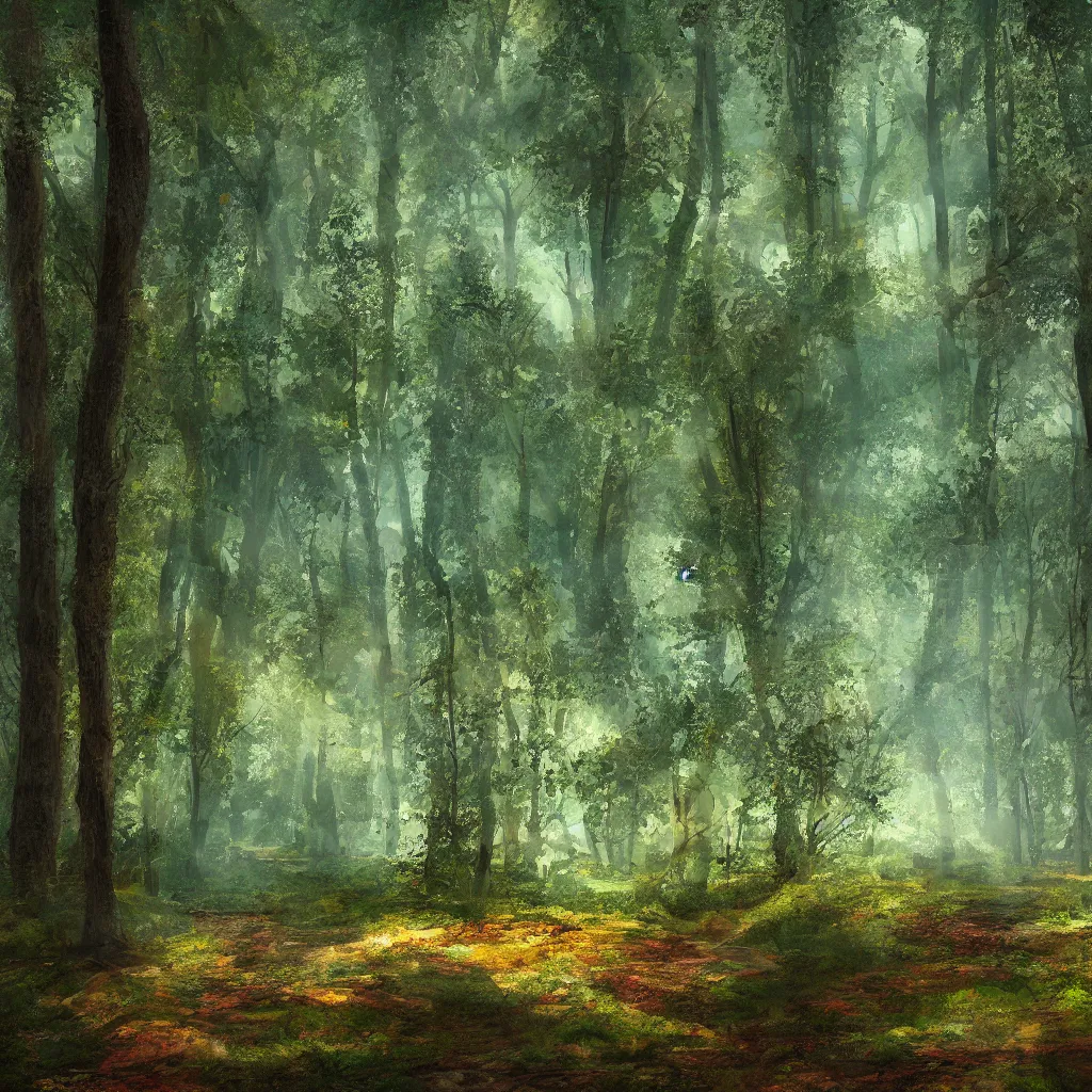 Image similar to a clearing in a forest, digital art, highly detailed, realistic, bright colors, 8 k, trending on artstation, studio lighting