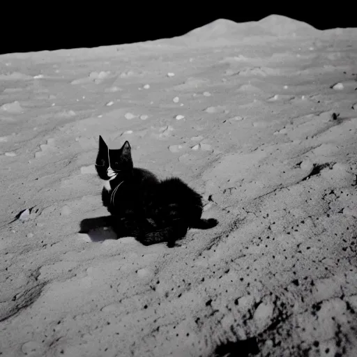 Image similar to black and white photo of a cat on the moon