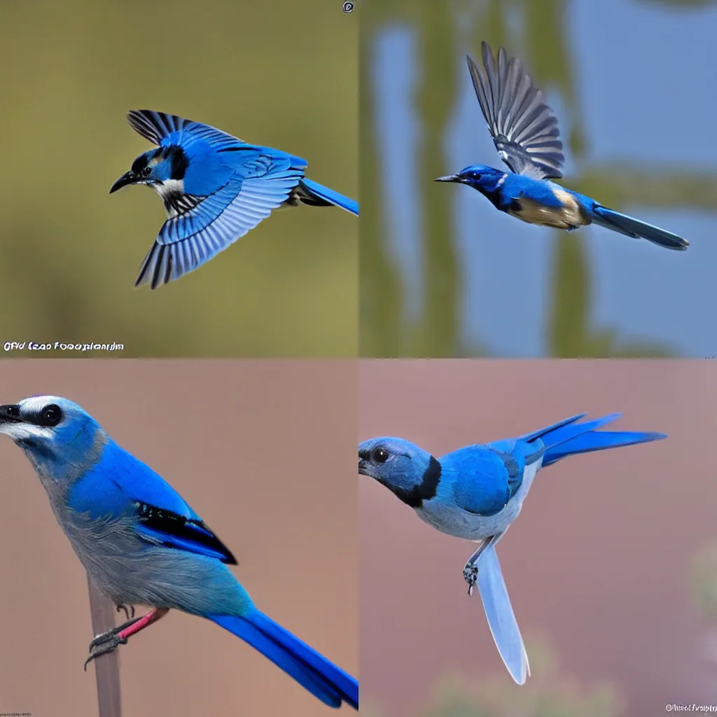 Prompt: tattoo California scrub jay in flight, has white eye brows