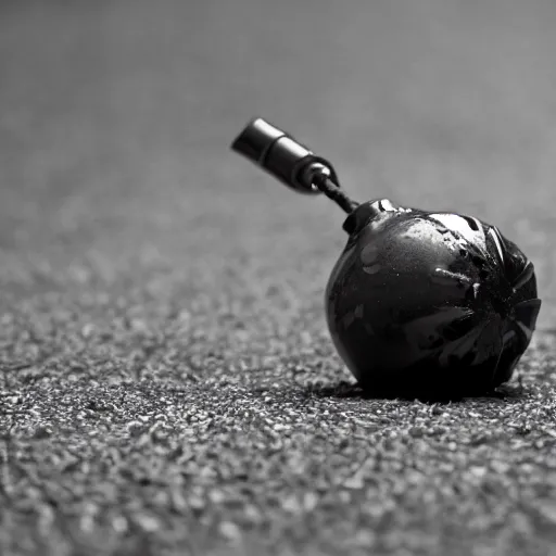 Image similar to hand grenade on the floor, black and white