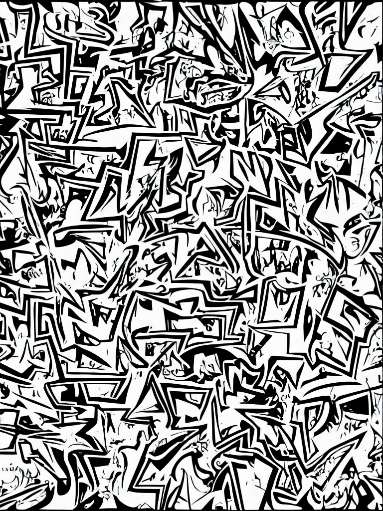 Prompt: line vector art of an elaborated street graffiti