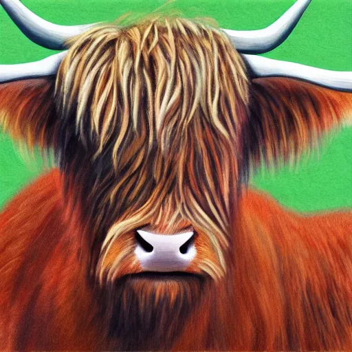 Prompt: Scottish Hairy Highland Cow Illustration