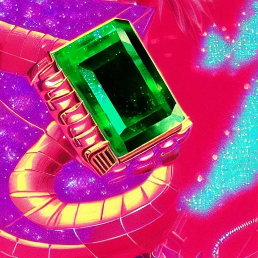 Image similar to emerald gem, epic retrowave art, trending on art station