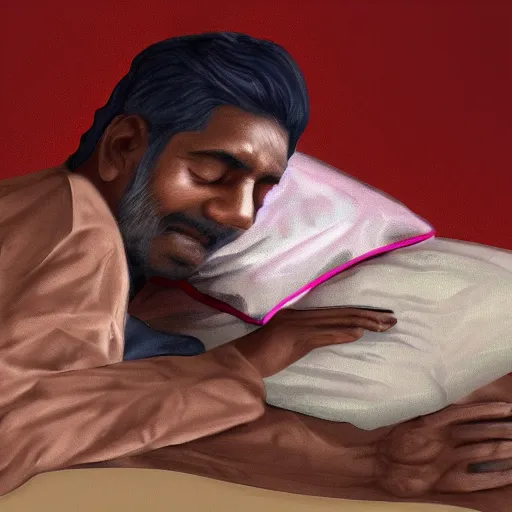 Image similar to Indian man sleeping in university, digital art