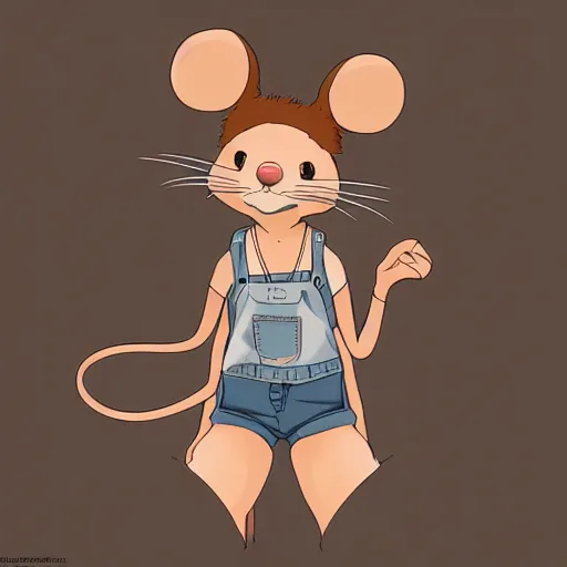 Prompt: in the style of studio ghibli, anthropomorphic mouse, female, wearing denim shorts and tank top, detailed, intricate, aesthetic, artistic, ambient occlusion, volumetric light effect