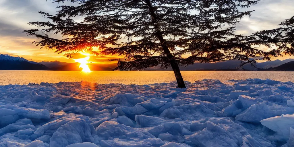 Prompt: comox valley glacier queneesh with a glorious sunset. professional photography