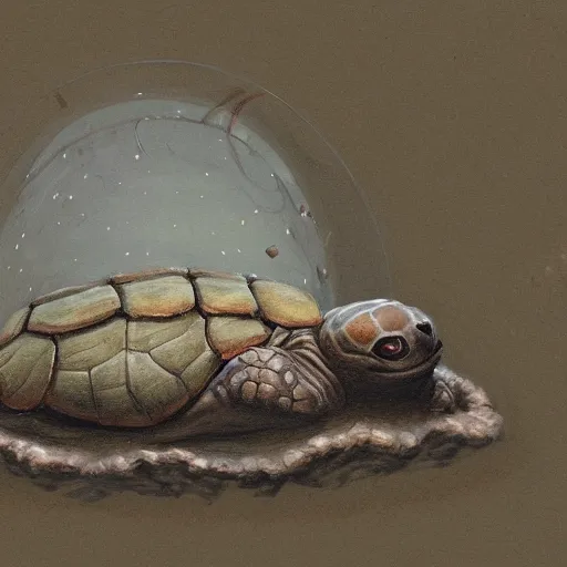 Image similar to soulful long shot of a very cute furry turtle baby nesting in a shell, by esao andrews, by james jean, by m. w. kaluta, very humorous illustration, big depth of field, perspective perception, volumetric light, warm cosy colors, night scenery, low light, unreal engine 5, 8 k, conceptart, hyperdetailed, hyperrealistic, trending on artstation