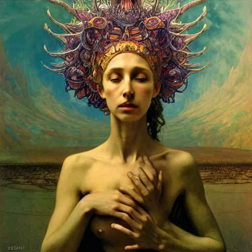 Image similar to queen of jupiter by zdzisław beksinski, iris van herpen, raymond swanland, bouguereau and alphonse mucha. highly detailed, hyper - real, beautiful