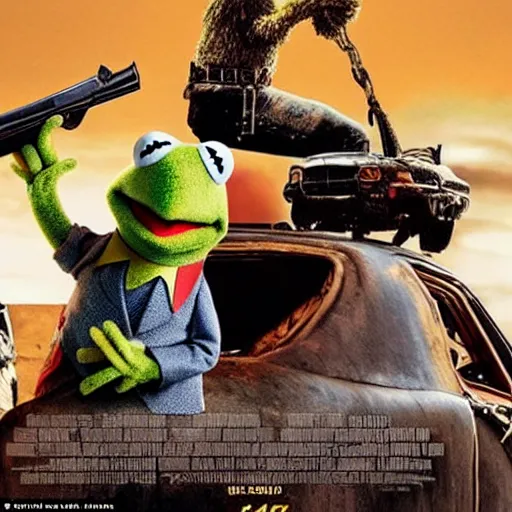 Image similar to the Muppets: mad max, lots of guns, photo