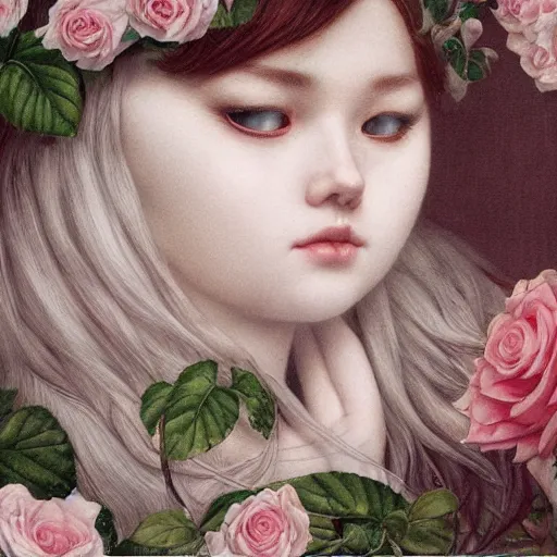 Prompt: white ( cat ) girl!, botanical, rose, portrait face, colorful, kupka, intricate, miles johnston, kuroda seiki, ozabu, godward, painterly, yoshitaka amano, moebius, miles johnston, louise zhang, james jean, mark ryden lowbrow pop surrealism art style