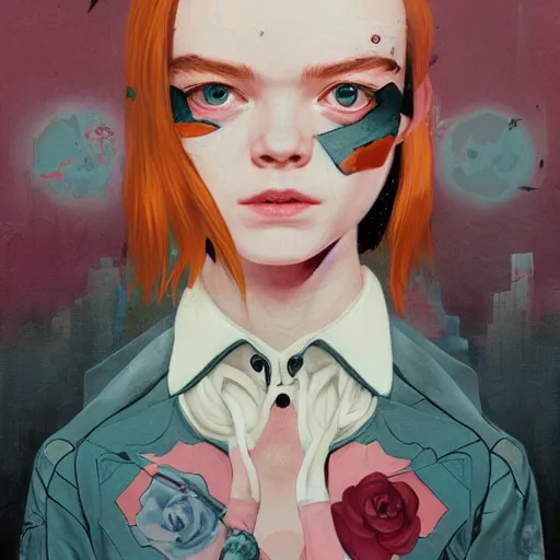 Prompt: Elle Fanning in Dead Space picture by Sachin Teng, asymmetrical, dark vibes, Realistic Painting , Organic painting, Matte Painting, geometric shapes, hard edges, graffiti, street art:2 by Sachin Teng:4