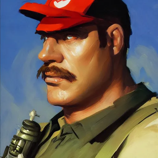 Prompt: greg manchess portrait of mario as doomguy, medium shot, asymmetrical, profile picture, organic painting, sunny day, matte painting, bold shapes, hard edges, street art, trending on artstation, by huang guangjian and gil elvgren and sachin teng