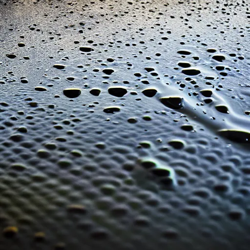 Prompt: A high resolution photograph of an oil slick on a puddle