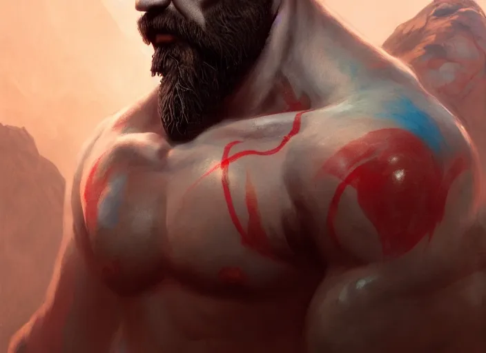 Prompt: Kratos, God of War, extremely detailed digital painting, in the style of Fenghua Zhong and Ruan Jia and jeremy lipking and Peter Mohrbacher, mystical colors, rim light, beautiful Lighting, 8k, stunning scene, raytracing, octane, trending on artstation