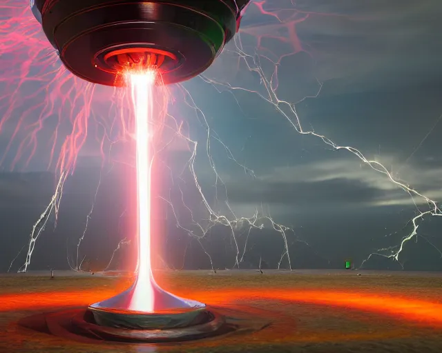 Image similar to tesla coil erupts with electric, epic, by, by, by, intricate, octane render, matte, highly detailed, amazing lighting, smooth, sharp, 8 k