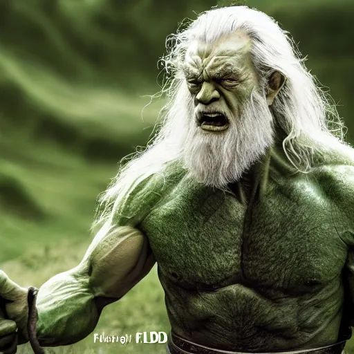 Prompt: the hulk starring as gandalf in lord of the rings, ( eos 5 ds r, iso 1 0 0, f / 8, 1 / 1 2 5, 8 4 mm, postprocessed, crisp face, facial features )