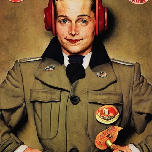 Prompt: An anthropomorphic Elephant wearing a 1940's Aviator uniform portrait, art by Norman Rockwell