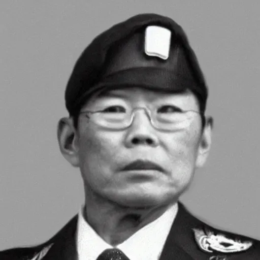 Prompt: portrait photo of yoshi, famous war criminal, wearing uniform, military