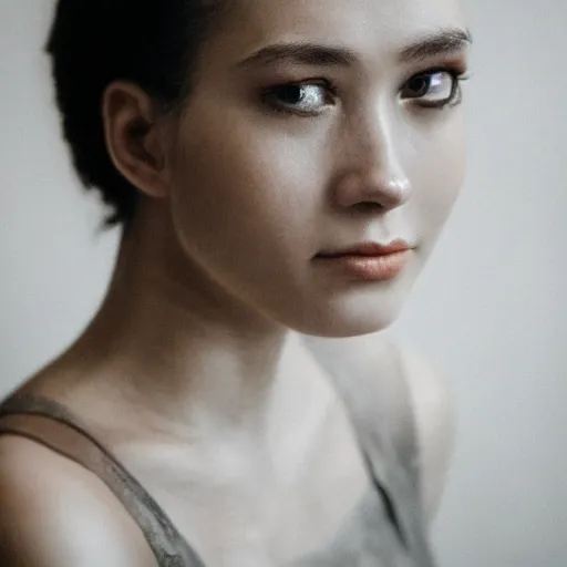 Image similar to A female cyborg head facing right inspired by Greek mythology, stunning portrait, 35mm F/1.2