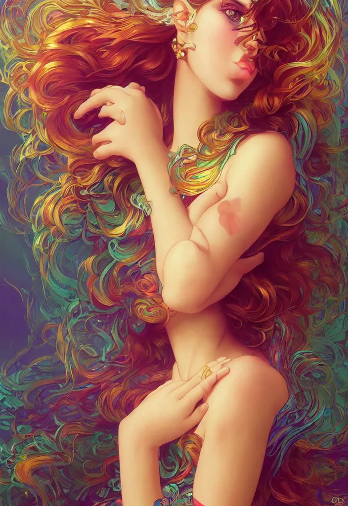 Prompt: beautiful, young woman, magical, detailed gorgeous face, vaporwave aesthetic, synthwave, colorful, psychedelic, artstation, concept art, smooth, extremely sharp detail, finely tuned detail, ultra high definition, 8 k, unreal engine 5, ultra sharp focus, illustration, art by artgerm, greg rutkowski and alphonse mucha