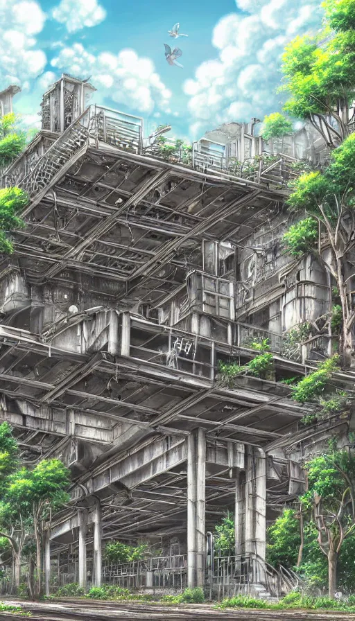 Prompt: a beautiful ultradetailed anime illustration of building abandoned city metro station unfinished building nature urbex by april gornik, junglepunk, archdaily, wallpaper, highly detailed, trending on artstation.