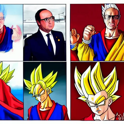 Image similar to François hollande transforming into super saiyan, by easo andrews